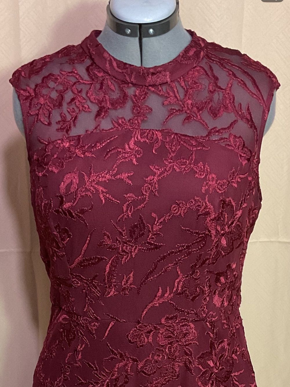 JS Collections Joy Mock Neck Embroidered Mesh Cocktail Dress - Picture 5 of 14
